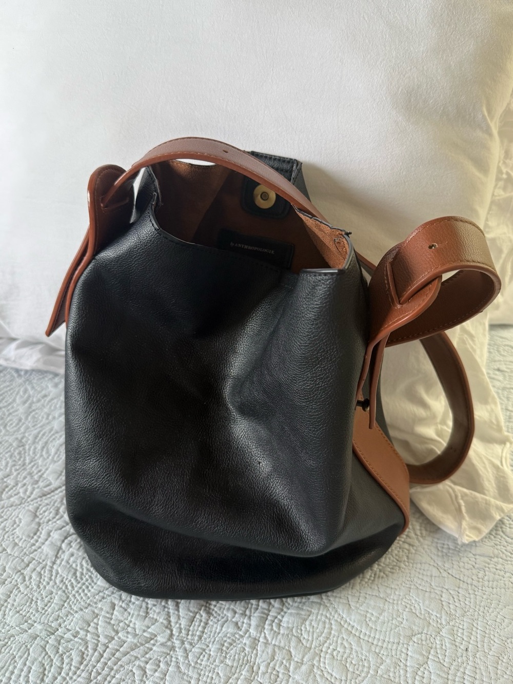 Anthropologie Black Leather Bucket Bag